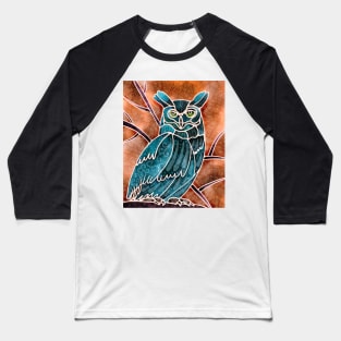 Boho Owl turquoise on orange Baseball T-Shirt